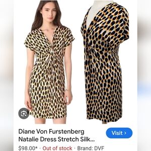 Like New Diane Von Furstenberg Black and Gold Print Dress